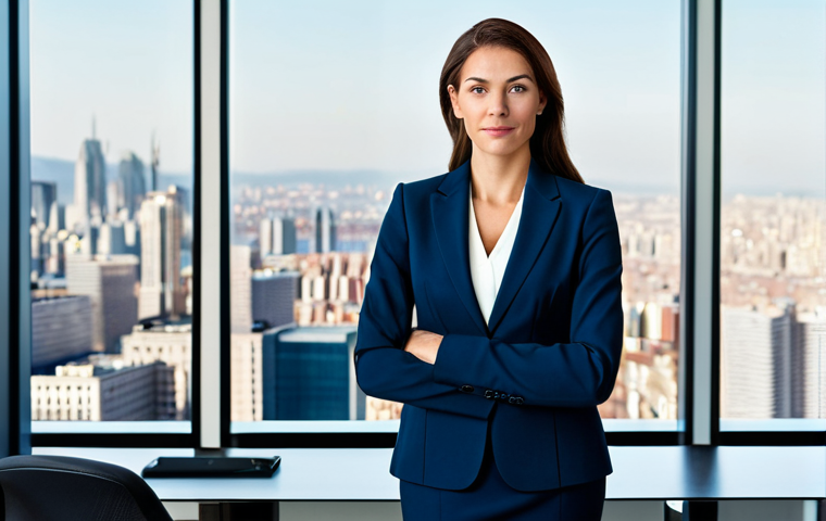 인간의 직관력과 AI의 조화 - Modern Professional**
"A confident businesswoman in a modern, tailored business suit, fully clothed...
