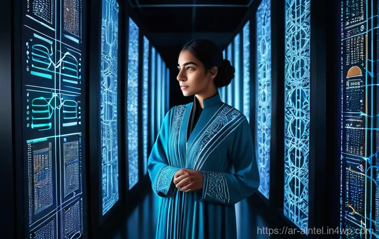 AI 시대의 갈등 해결 기술 - **Prompt:** "A serene, contemplative young Arab woman, dressed in a modest yet modern abaya, stands ...