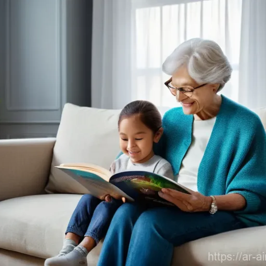 AI와의 관계에서 필요한 인간의 탄력성 - **Prompt:** A heartwarming scene depicting a grandmother and her grandchild (around 8-10 years old) ...