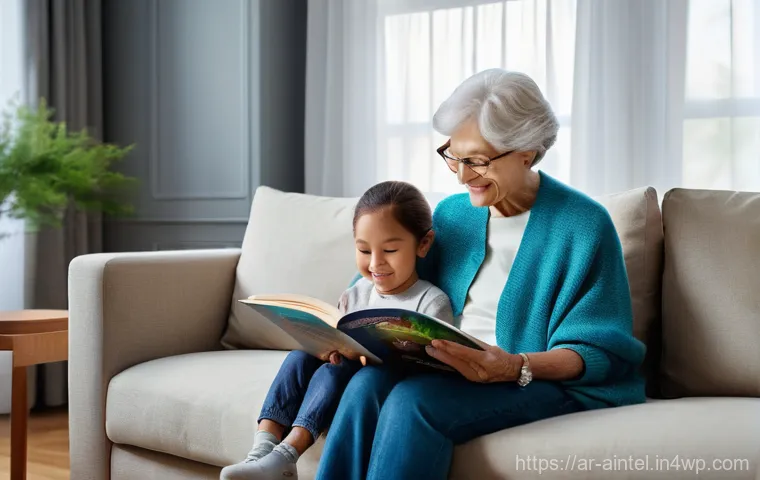 AI와의 관계에서 필요한 인간의 탄력성 - **Prompt:** A heartwarming scene depicting a grandmother and her grandchild (around 8-10 years old) ...