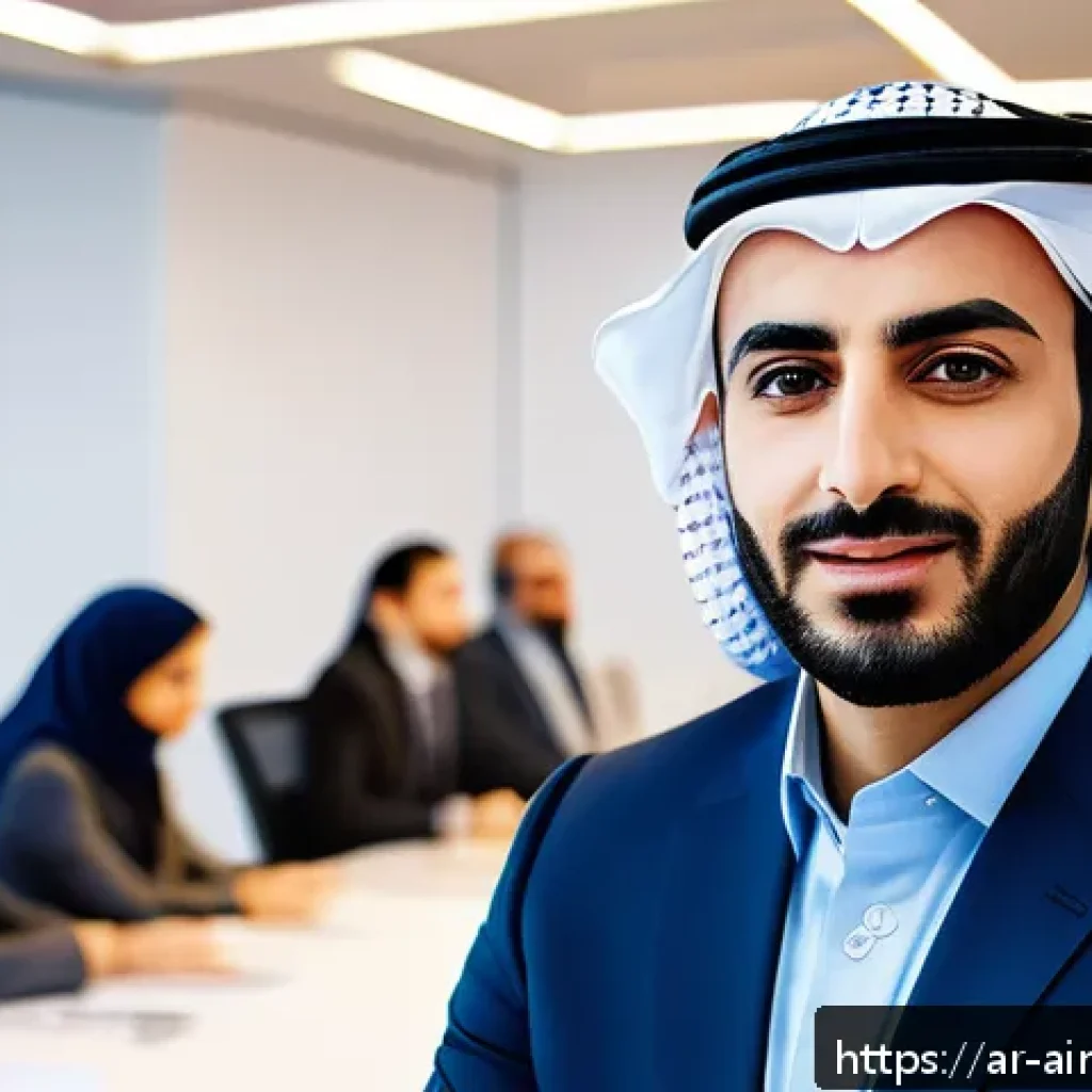 AI 시대의 리더십 변화와 인간의 역할 - A professional Middle Eastern business leader in a modern office setting, attentively listening to d...